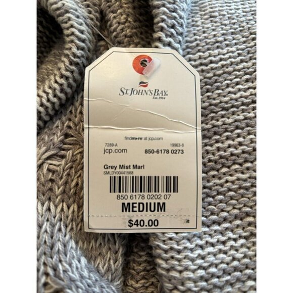 NWT St Johns Bay Womens Size M Cable Knit Sweater Marled Gray Mist - Picture 5 of 5
